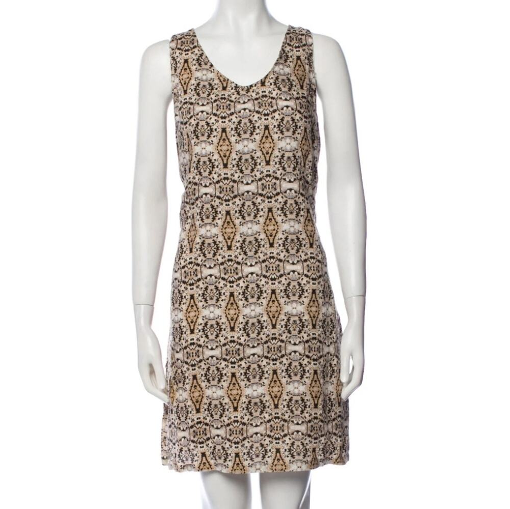 CYNTHIA ROWLEY Neutral Tan Southwest Print Linen Shift Mini Dress Size 14